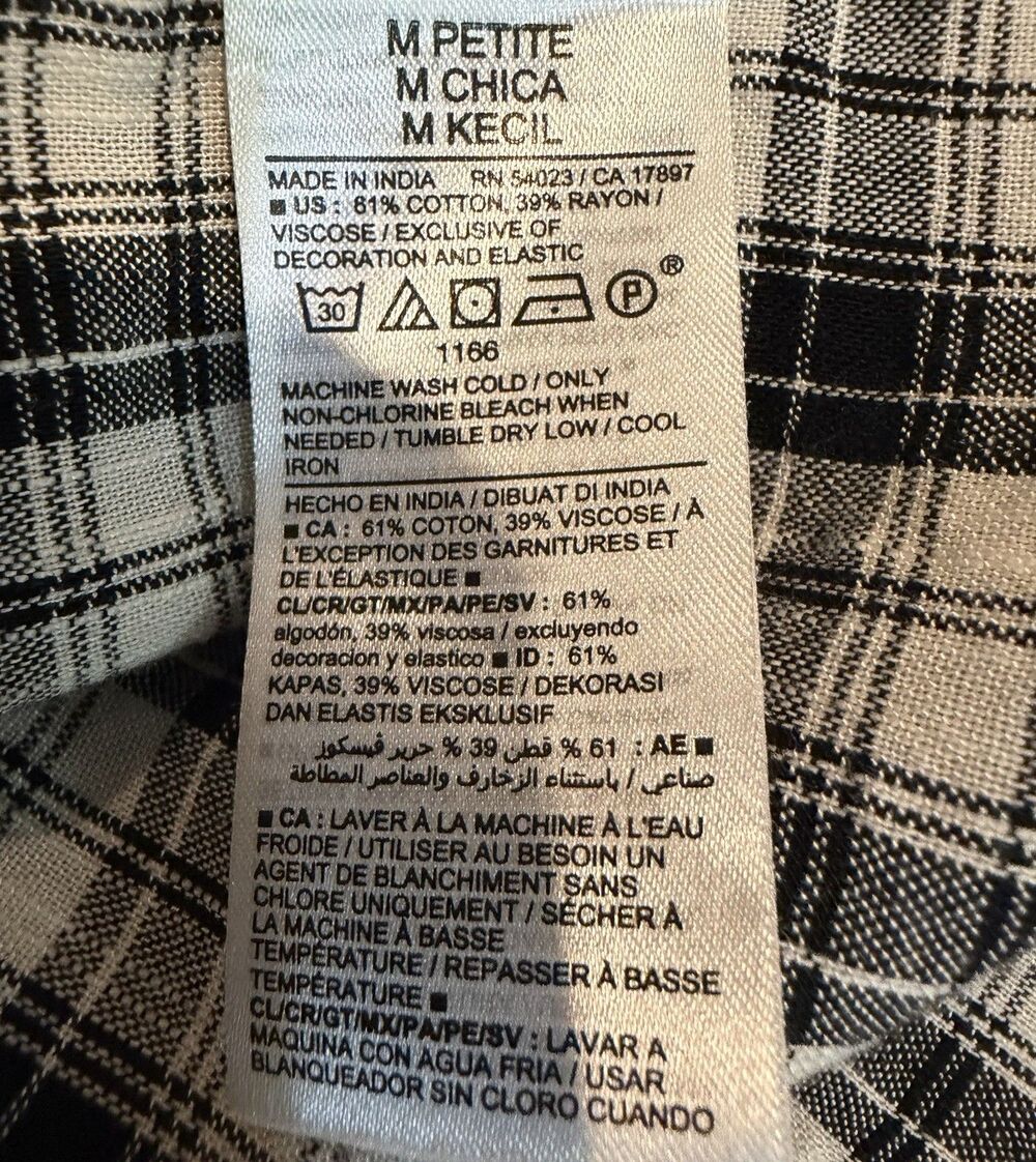 Old Navy Petite M Black White Plaid Smocked Neck Midi Dress Cottagecore Boho - Picture 5 of 7